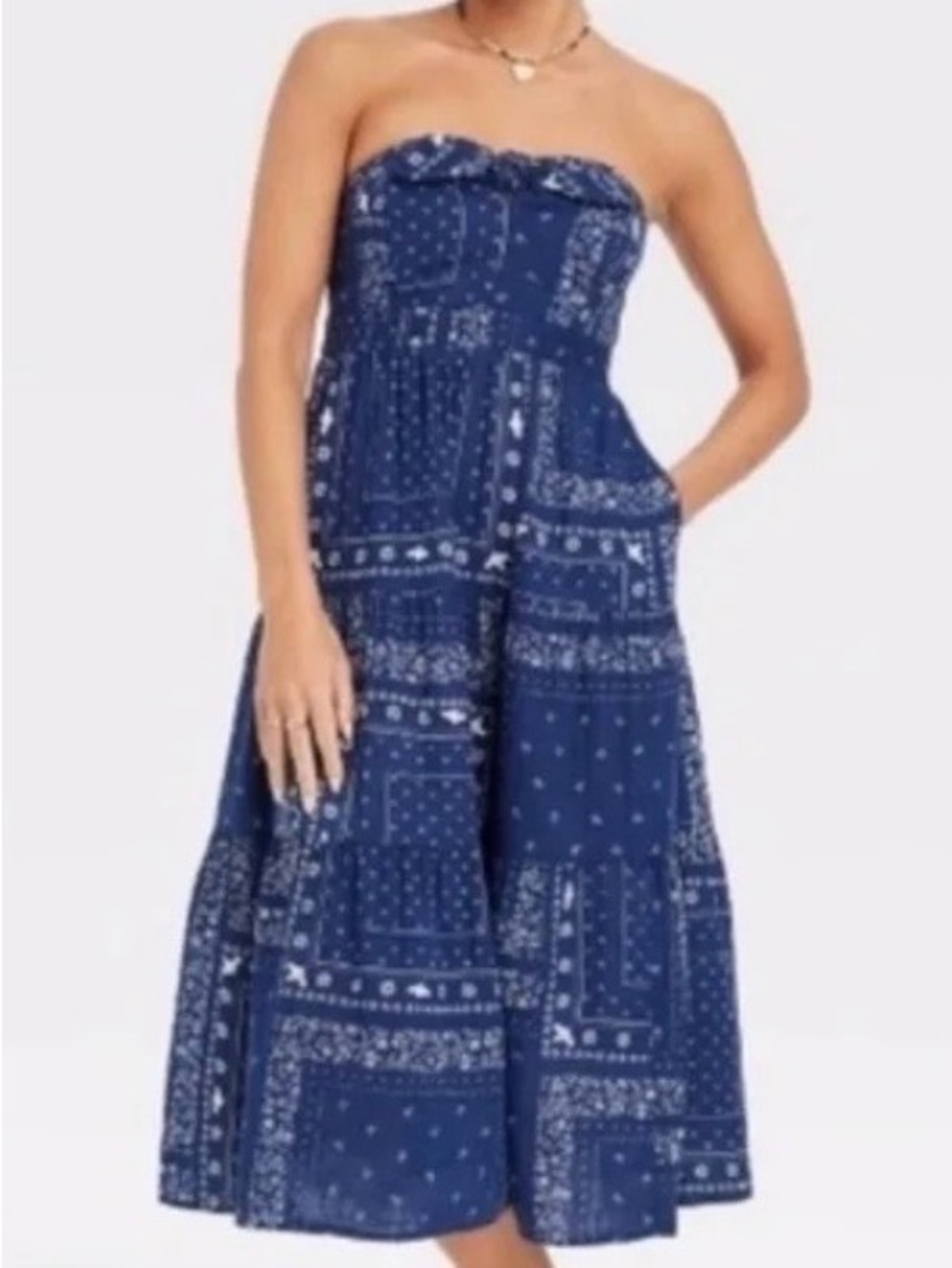 Universal Thread Navy Strapless Bandana-Print Jumpsuit